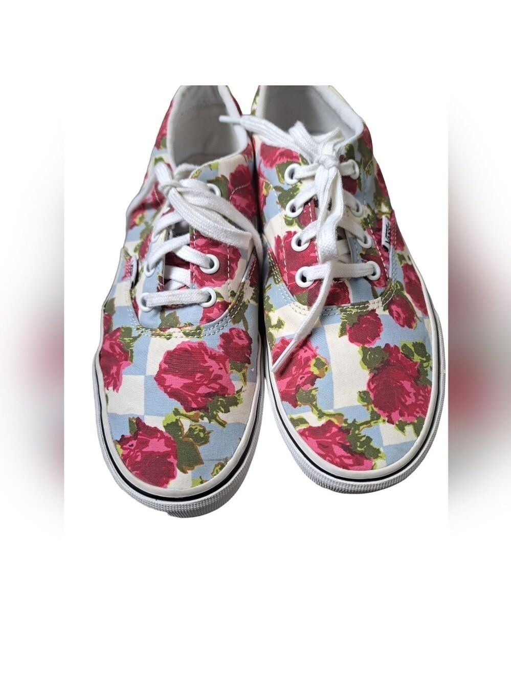 VANS checkerboard roses floral lace up Canvas Low Skate sneakers coastal 7.5 - Picture 3 of 10
